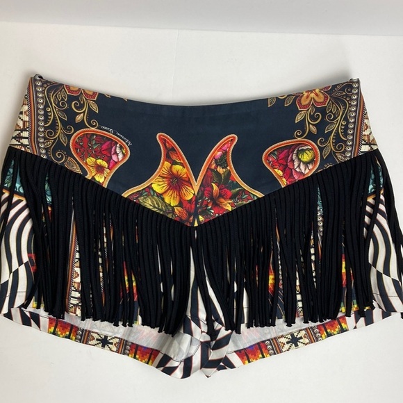Adriana Barra Fringe Shorts 36 Brazilian Designer Hippie Boho Festival Goth - Picture 1 of 16